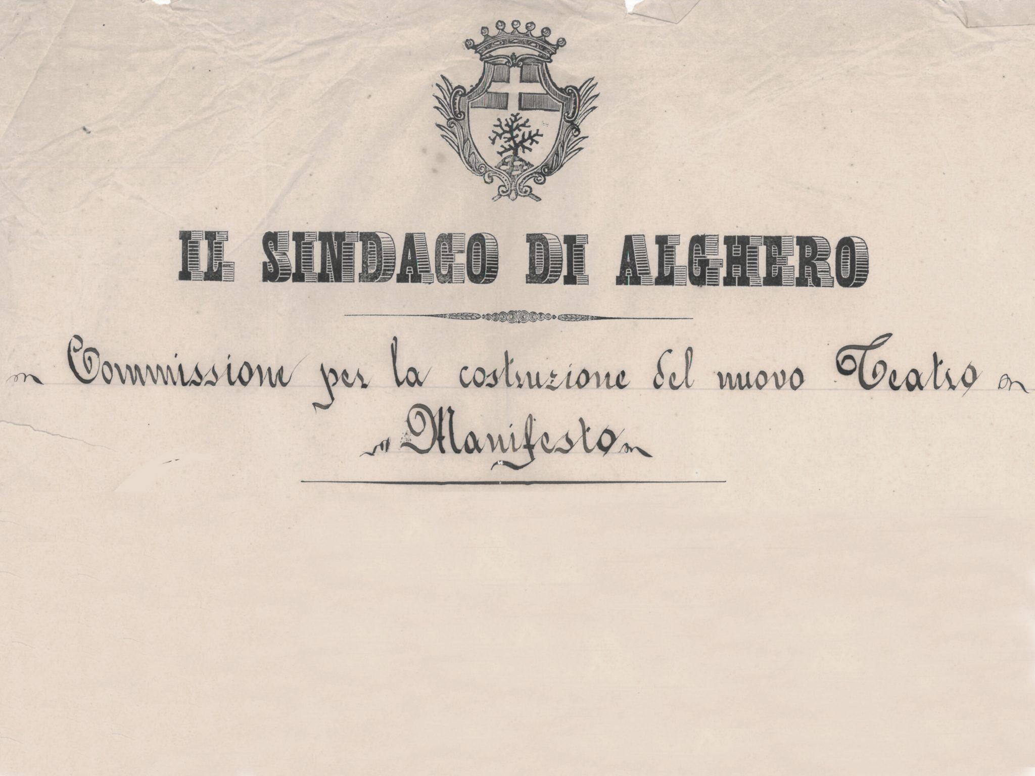 Manifesto per la costruzione del nuovo teatro. Archivio Storico Comunale Alghero.